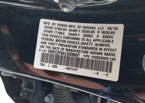 2020 Honda Civic Lx from USA, damaged, VIN 19XFC2F6XLE028697